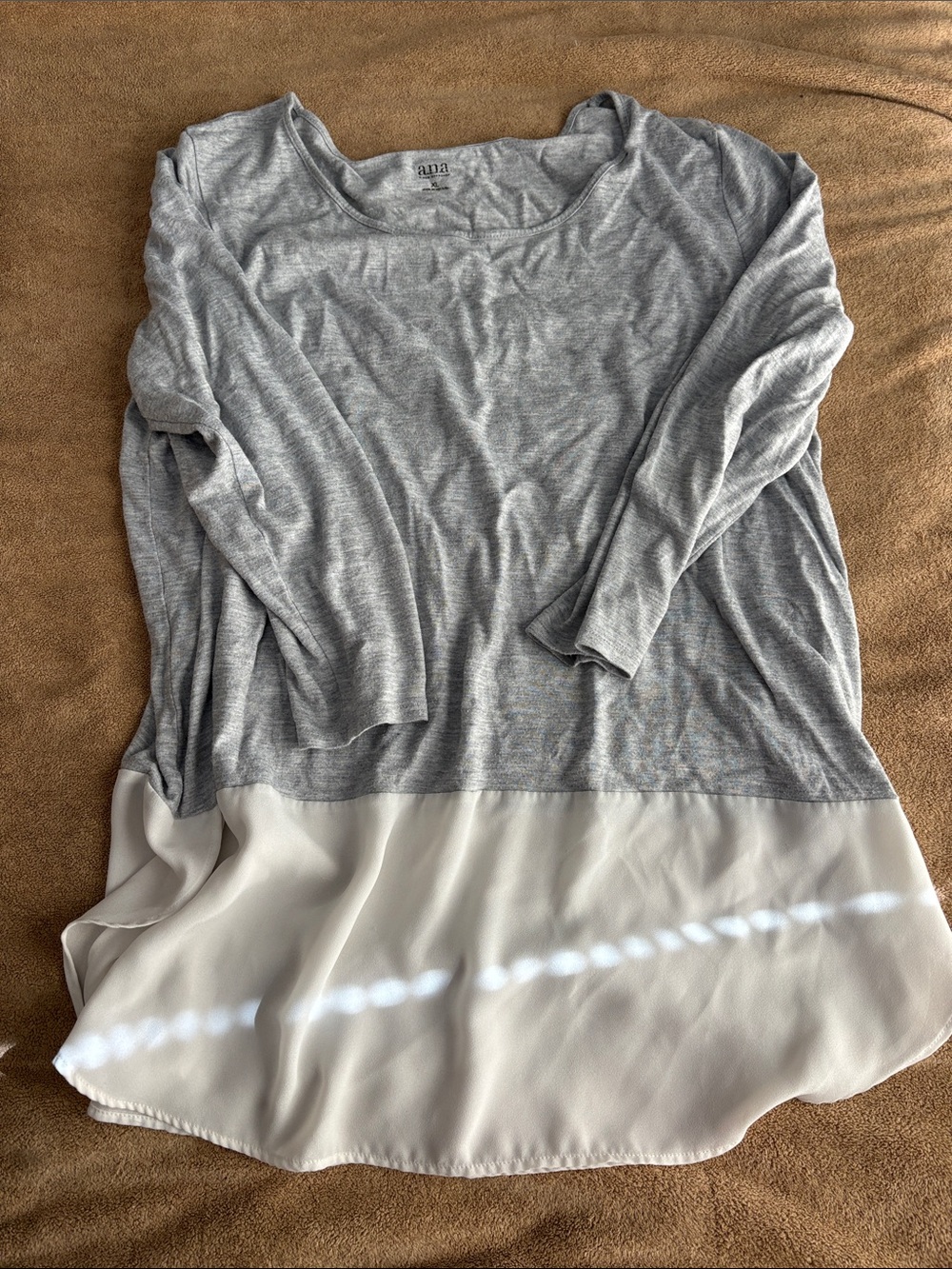 Apt. 9 Light Gray Knit Top with White Chiffon Hem